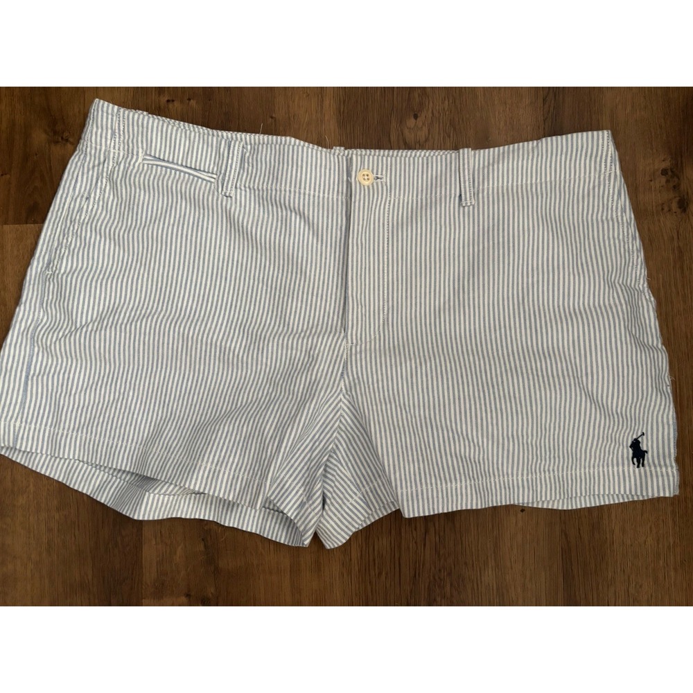 VTG RALPH LAUREN SPORT Blue & White Stripe‎ Shorts 14 Cotton Pony Preppy